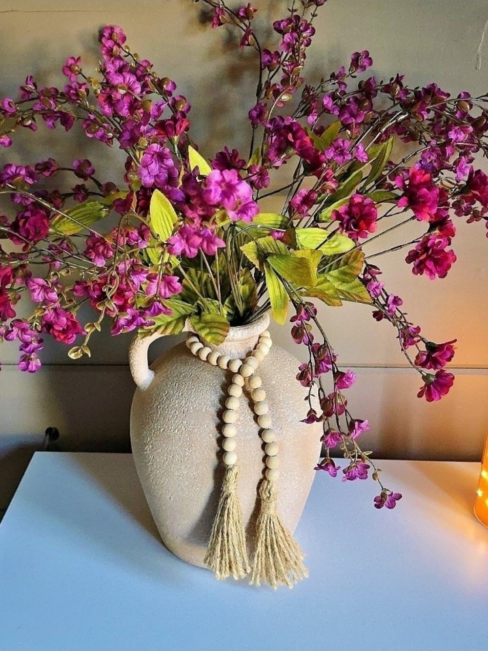 Fall Rustic-Chic Faux Floral Arrangement Magenta, Cherry Blossom